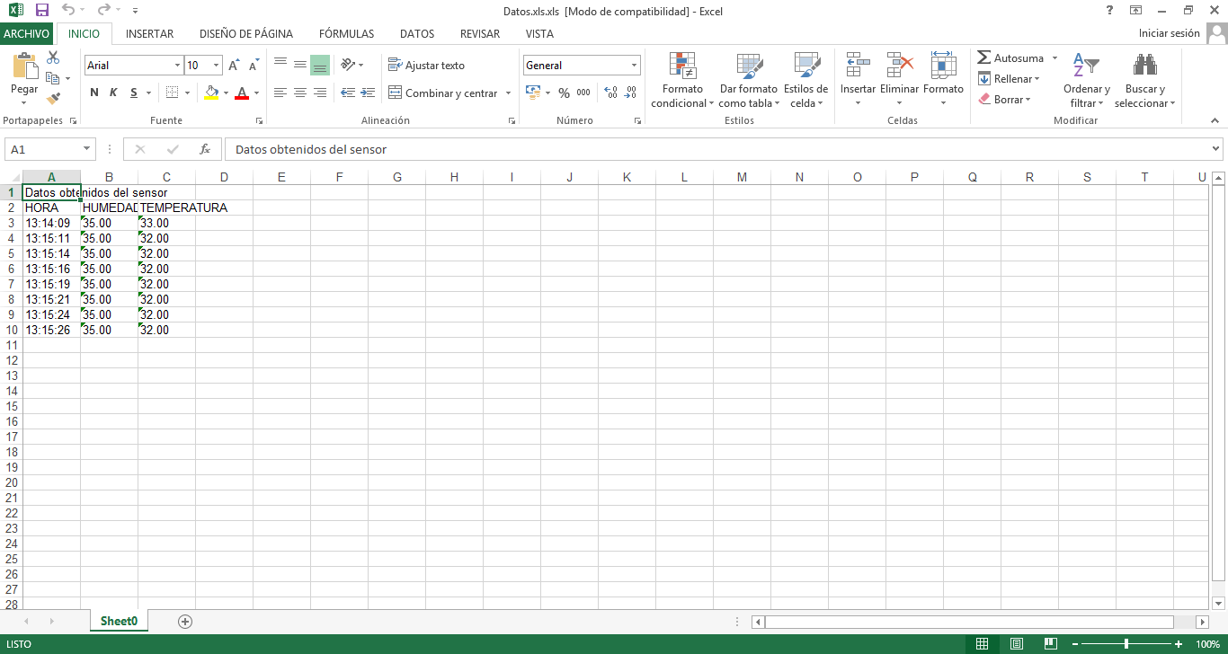 exportar datos de sensores desde Arduino a Excel